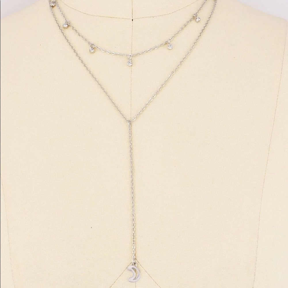 Silver Moon Necklace + Disc & Rhinestone Choker - Picture 3 of 7